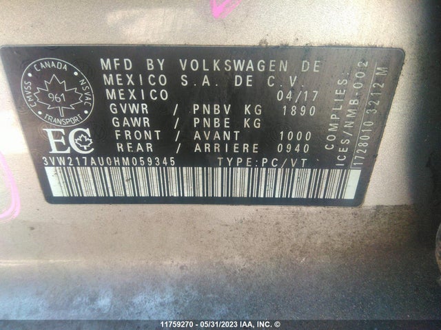 3VW217AU0HM059345 Volkswagen Golf S/wolfsburg/se/sel