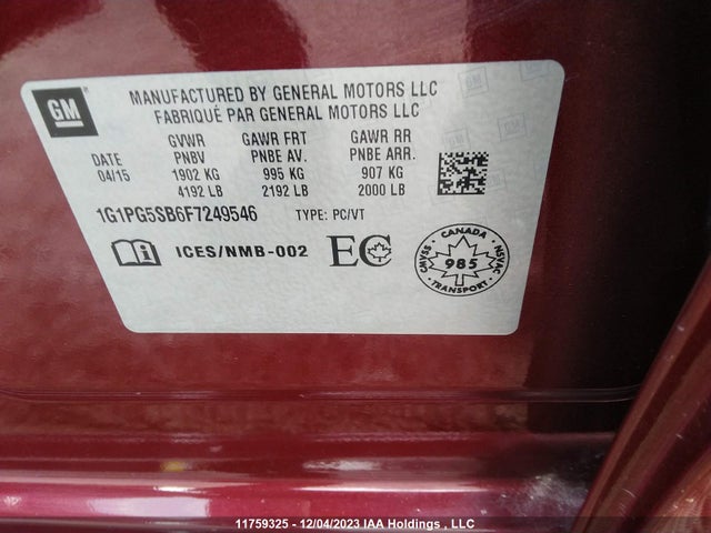 Chevrolet CRUZE LTZ 2015 1G1PG5SB6F7249546 Image 9