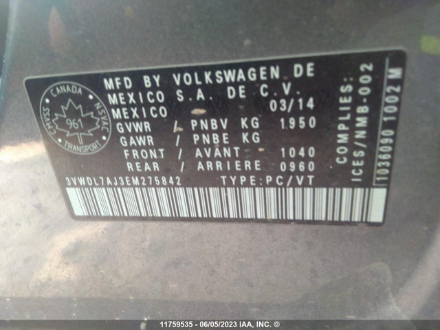 3VWDL7AJ3EM275842 Volkswagen JETTA TDI
