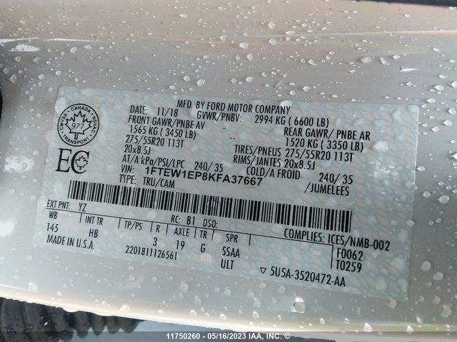 Ford F150 Supercrew 2019 1FTEW1EP8KFA37667 Image 9