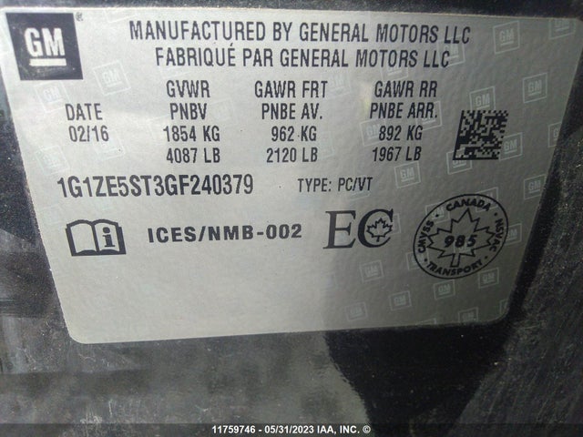 Chevrolet MALIBU LT 2016 1G1ZE5ST3GF240379 Image 9