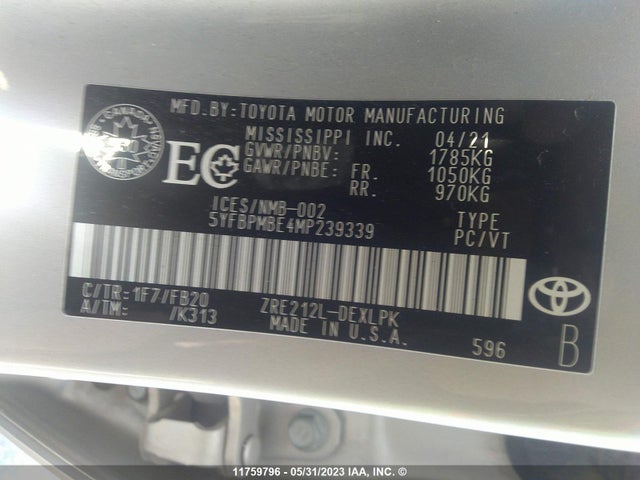 Toyota COROLLA LE 2021 5YFBPMBE4MP239339 Image 10