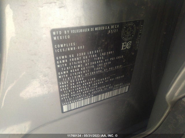 3VV2B7AX3MM145416 Volkswagen Tiguan Se/se R-line Black/sel