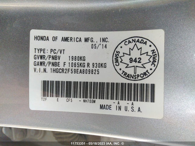 Honda Accord Sport 2014 1HGCR2F59EA809825 Image 9