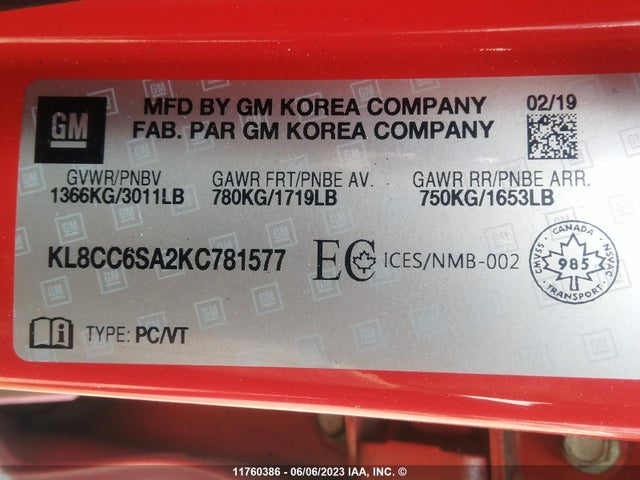 Chevrolet SPARK 1LT 2019 KL8CC6SA2KC781577 Image 11