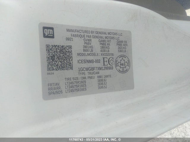 Chevrolet Express G2500 2021 1GCWGBF7XM1299969 Image 10