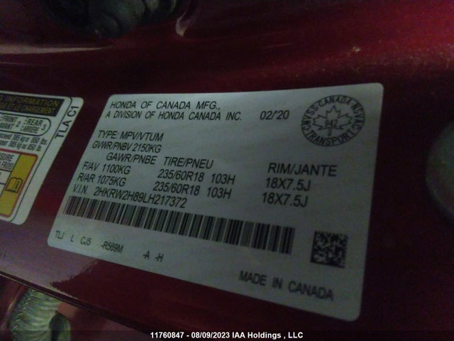 Honda CR-V EXL 2020 2HKRW2H89LH217372 Image 9