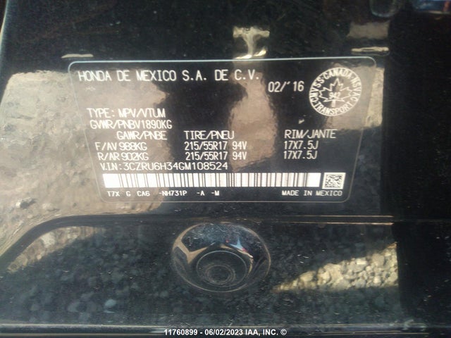 Honda HR-V LX 2016 3CZRU6H34GM108524 Image 10