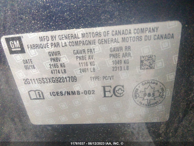 Chevrolet IMPALA LT 2016 2G1115S3XG9201709 Image 9
