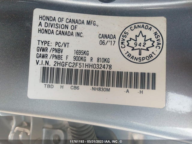 Honda Civic Lx 2017 2HGFC2F51HH032478 Image 11