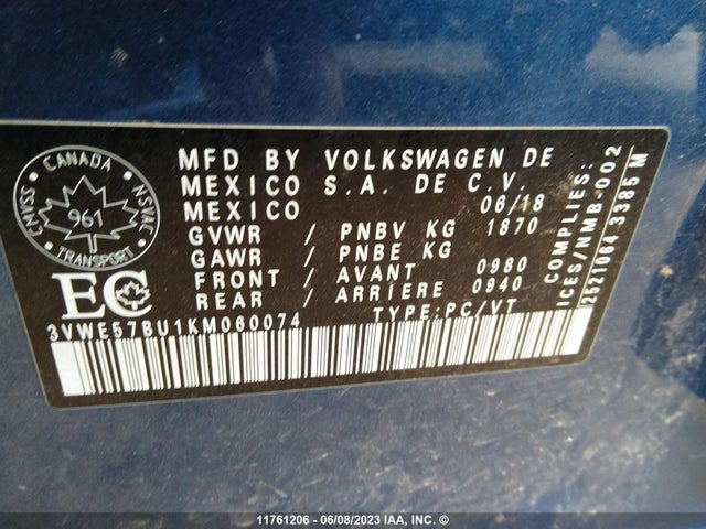 3VWE57BU1KM060074 Volkswagen JETTA SEL