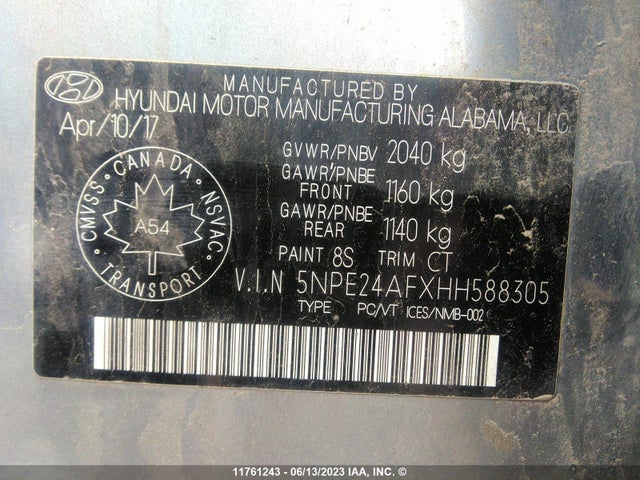 Hyundai SONATA SE 2017 5NPE24AFXHH588305 Image 11