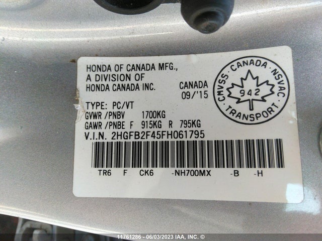 Honda Civic Lx 2015 2HGFB2F45FH061795 Image 9