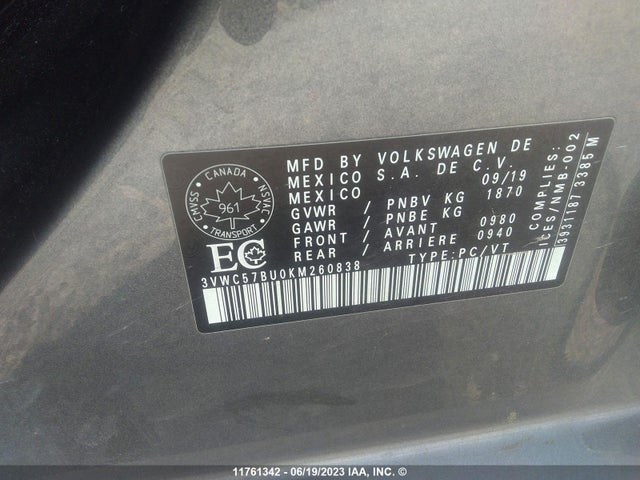 3VWC57BU0KM260838 Volkswagen Jetta S/se/r-line