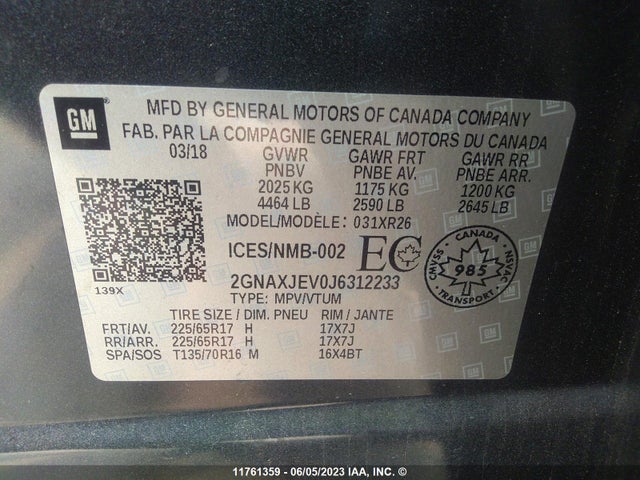 Chevrolet EQUINOX LT 2018 2GNAXJEV0J6312233 Image 9