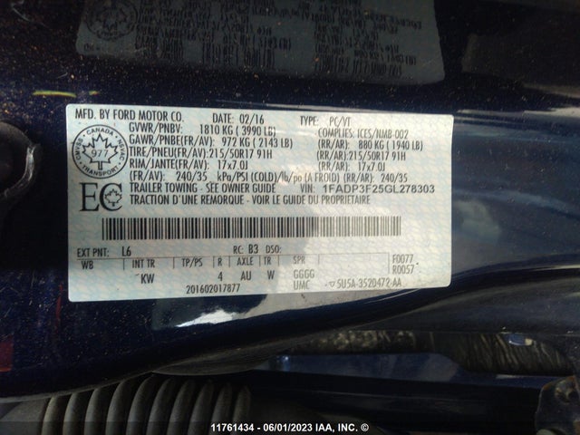 1FADP3F25GL278303 Ford FOCUS SE