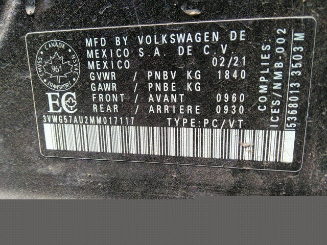 3VWG57AU2MM017117 Volkswagen GOLF