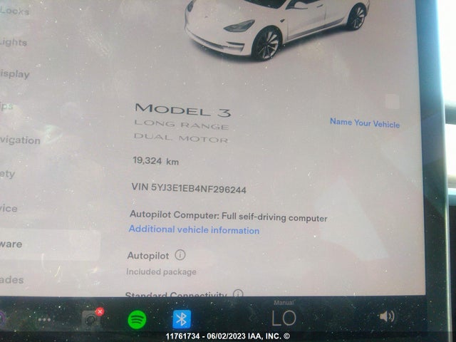 5YJ3E1EB4NF296244 Tesla MODEL 3