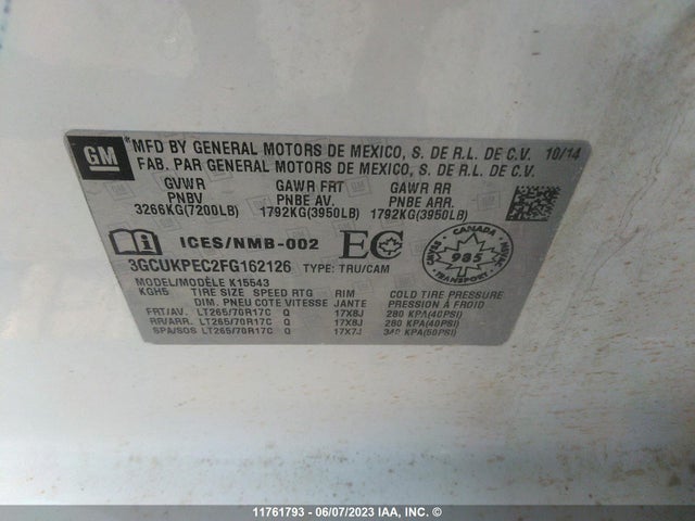 Chevrolet Silverado K1500 2015 3GCUKPEC2FG162126 Image 9