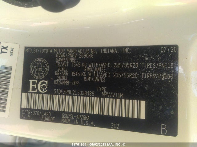 Toyota Highlander Platinum 2020 5TDFZRBH2LS038189 Image 10