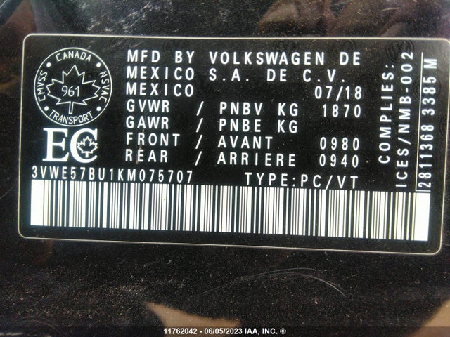 3VWE57BU1KM075707 Volkswagen JETTA SEL