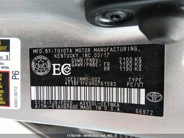 Toyota CAMRY 2017 4T1BF1FK9HU761583 Image 10