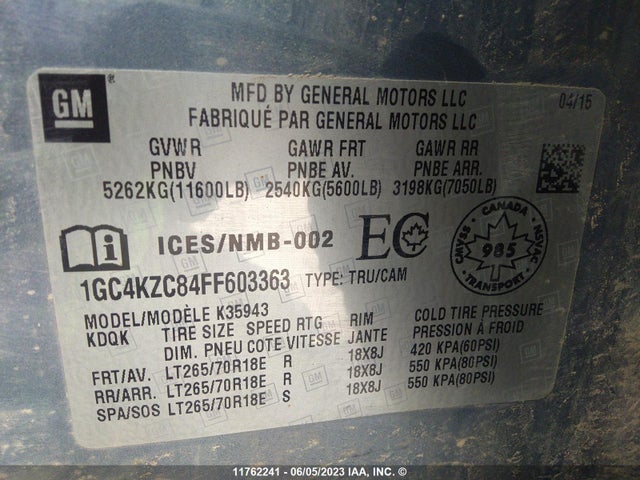 Chevrolet Silverado K3500 Lt 2015 1GC4KZC84FF603363 Image 9