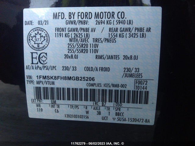 Ford Explorer Limited 2021 1FMSK8FH8MGB25206 Image 9