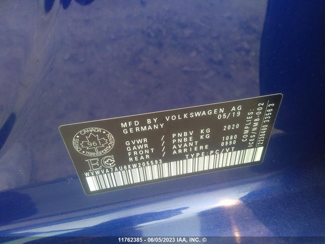 WVWVA7AU6KW205593 Volkswagen Golf R