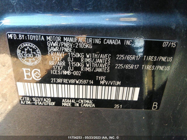 Toyota Rav4 Xle 2015 2T3RFREV8FW359714 Image 10