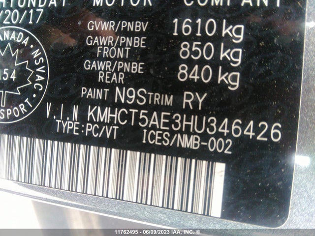 Hyundai ACCENT SE 2017 KMHCT5AE3HU346426 Image 9