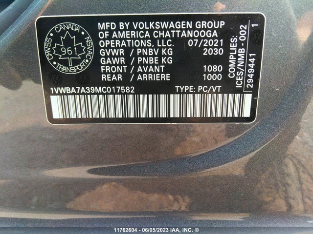 1VWBA7A39MC017582 Volkswagen Passat Highline