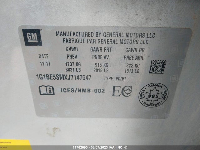 Chevrolet CRUZE LT 2018 1G1BE5SMXJ7147547 Image 9