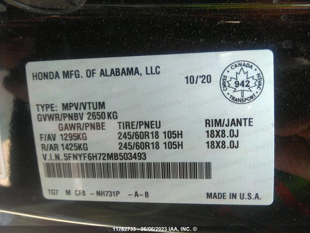 Honda Pilot Black 2021 5FNYF6H72MB503493 Image 10