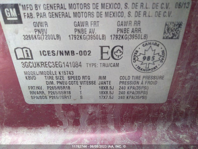 Chevrolet Silverado K1500 Lt 2014 3GCUKREC3EG141084 Image 9