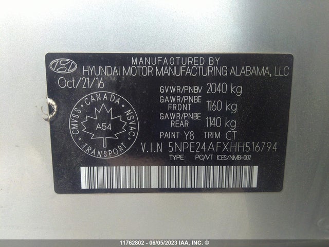 Hyundai SONATA SE 2017 5NPE24AFXHH516794 Image 11