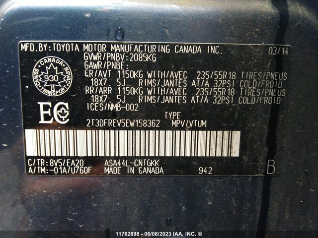 Toyota Rav4 Limited 2014 2T3DFREV5EW158362 Image 11