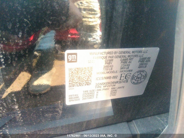 Chevrolet Suburban K1500 Rst 2022 1GNSKEKD5NR167478 Image 9