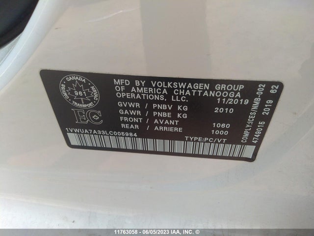 1VWUA7A33LC005984 Volkswagen Passat Highline