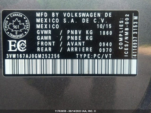 3VW167AJ0GM252256 Volkswagen JETTA S