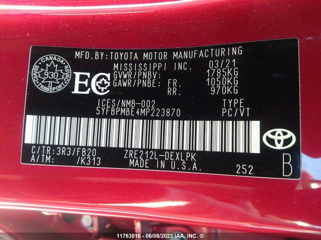 Toyota COROLLA LE 2021 5YFBPMBE4MP223870 Image 11