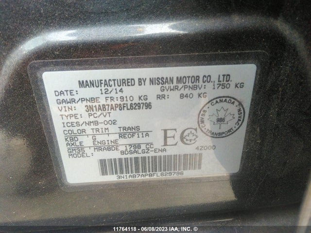 Nissan SENTRA SL 2015 3N1AB7AP8FL629796 Image 11