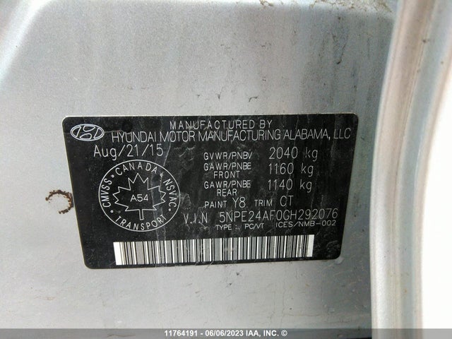 Hyundai SONATA SE 2016 5NPE24AF0GH292076 Image 9