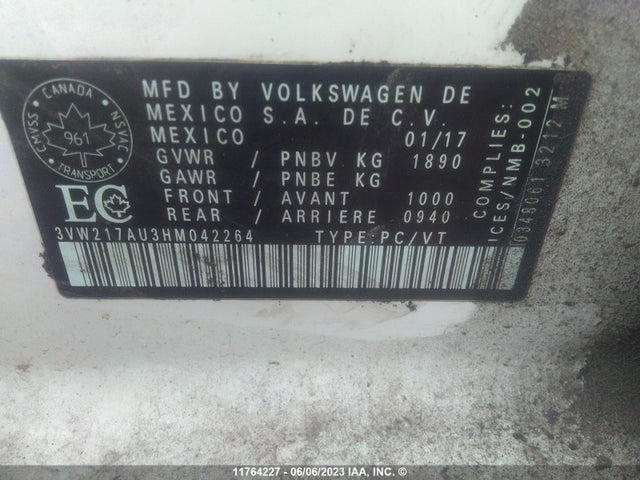 3VW217AU3HM042264 Volkswagen Golf S/wolfsburg/se/sel