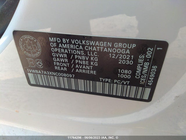 1VWBA7A3XNC008097 Volkswagen Passat Limited Edition
