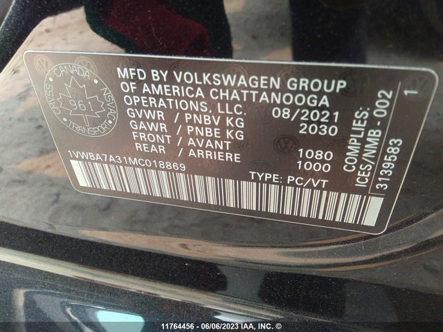 1VWBA7A31MC018869 Volkswagen Passat Highline