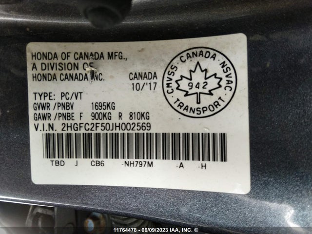 Honda Civic Lx 2018 2HGFC2F50JH002569 Image 9