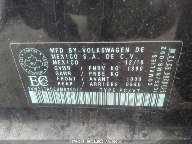 3VW217AU2HM035077 Volkswagen Golf S/wolfsburg/se/sel