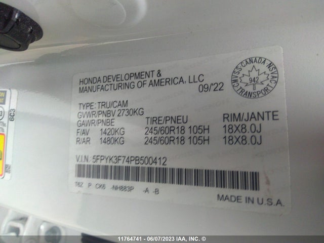 Honda Ridgeline Rtl-e 2023 5FPYK3F74PB500412 Image 10