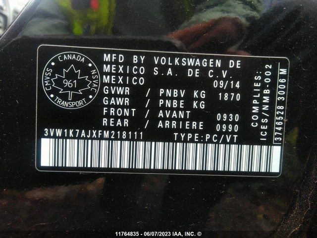 3VW1K7AJXFM218111 Volkswagen JETTA